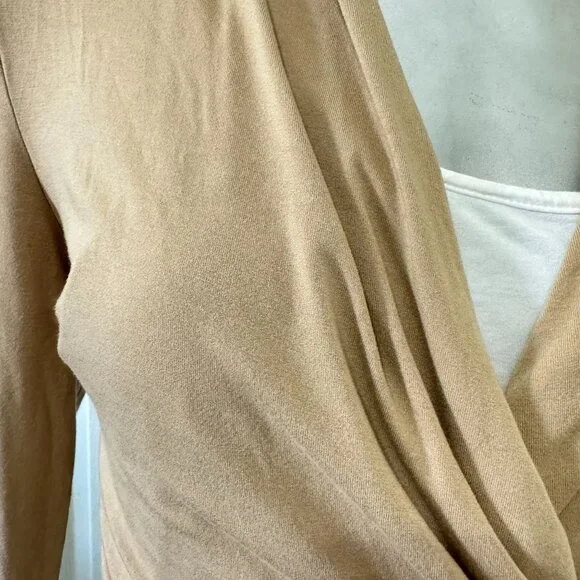 Light Tan Long Sleeve Faux Wrap Top - Picture 4 of 4